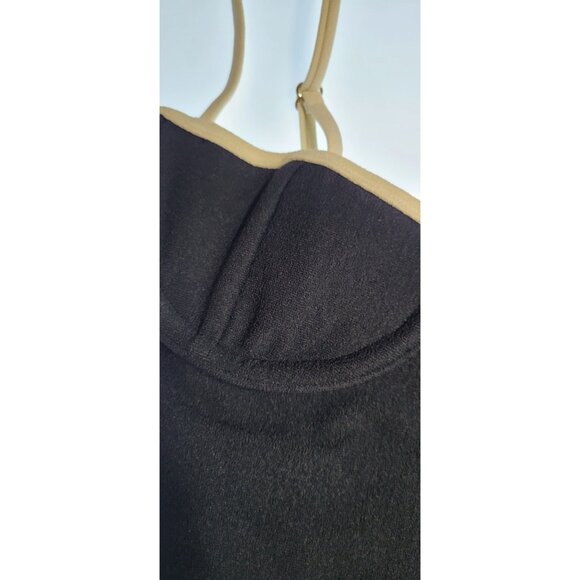 SAME Los Angeles Swim Womens One Piece Faux Suede Black/ beige XS Underwire - Picture 2 of 7